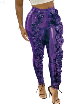 

Korean Pants Pu Leather Pants Women High Waist Pants Sexy Leggings Skinny Ruffles Women Trousers Night Clubwear Bottoms Pants
