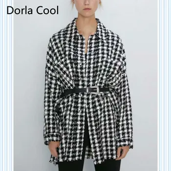 

European High Street Long Jackets Women Thin Plaid Wool Coats Loose Soft Woolen Jacket Office Lady's Oversized Outerwear Clothes