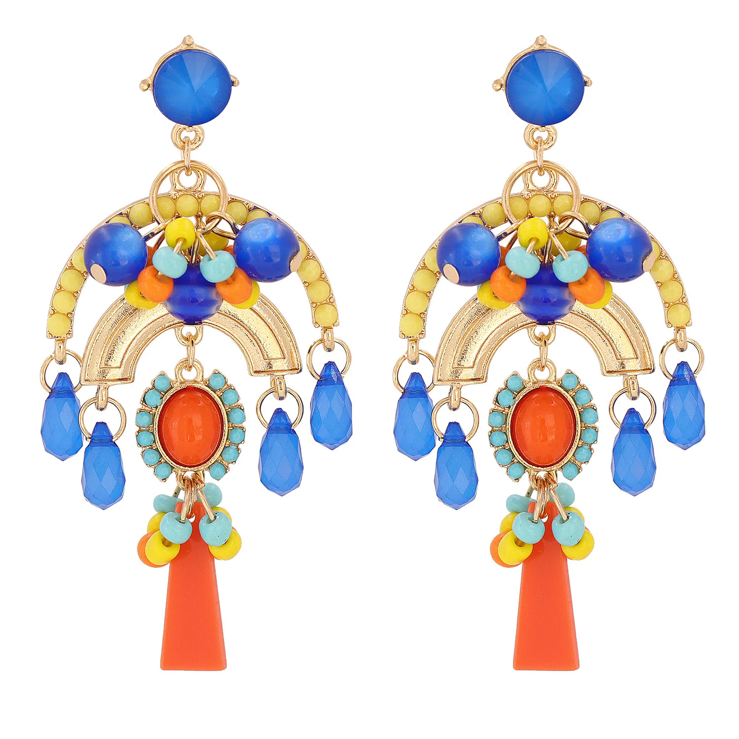 

HYSECMAO Fashion Geometric Gold Color Metal Drop Earrings Colorful Resin Beads Statement Jewelry Vintage Bohemia Hanging Earring