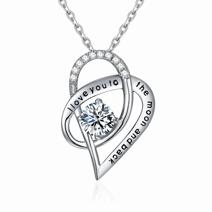 Подлинное ожерелье в форме сердца из серебра S925 пробы с надписью «I LOVE You to the Moon» и задней подвеской в европейском и американском стиле