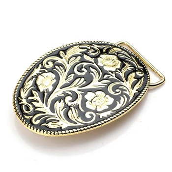 

Men's Ancient Embossed Golden Floral Pattern Art Design Cowboy Belt Buckle