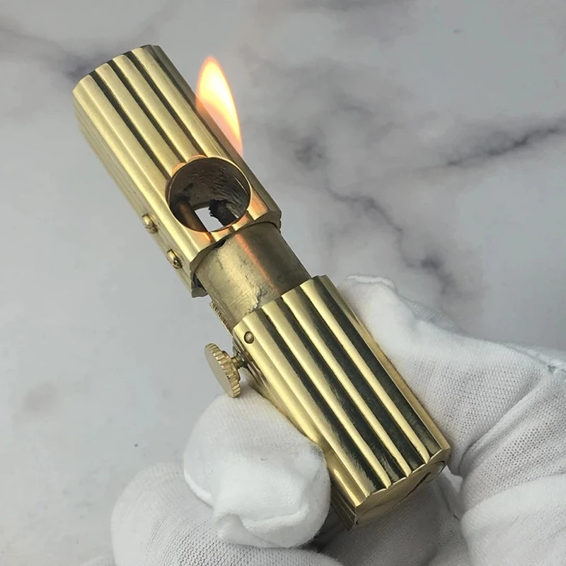 

Brass Automatic Bounce Ignition Oil Lighter World War I Vintage Gasoline Flint Lighter Safety Screw Collection Gadgets For Man