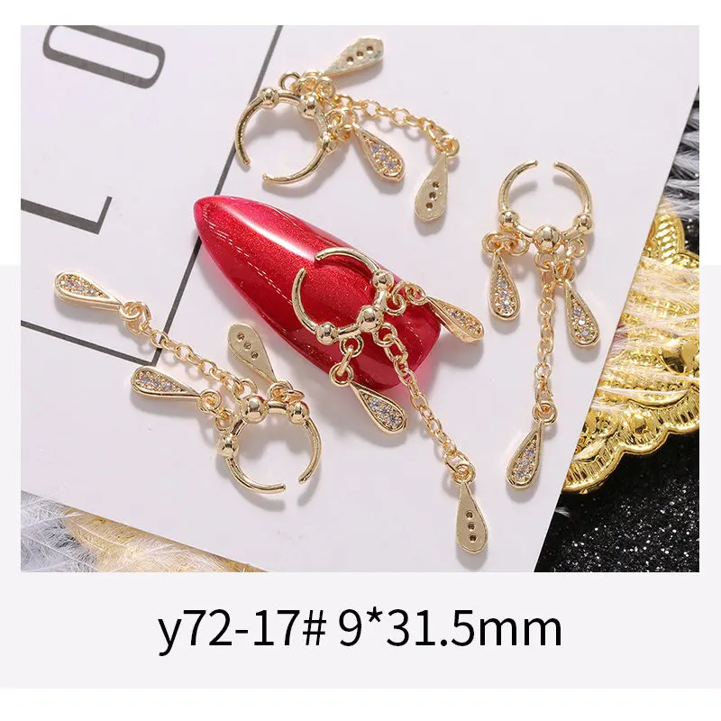 5pcs Pendant Chain 3D Alloy Nail Art Micro-inlay Zircon Pearl metal manicure nail accessories DIY Nail Decoration Nail charms - Цвет: Y72-17
