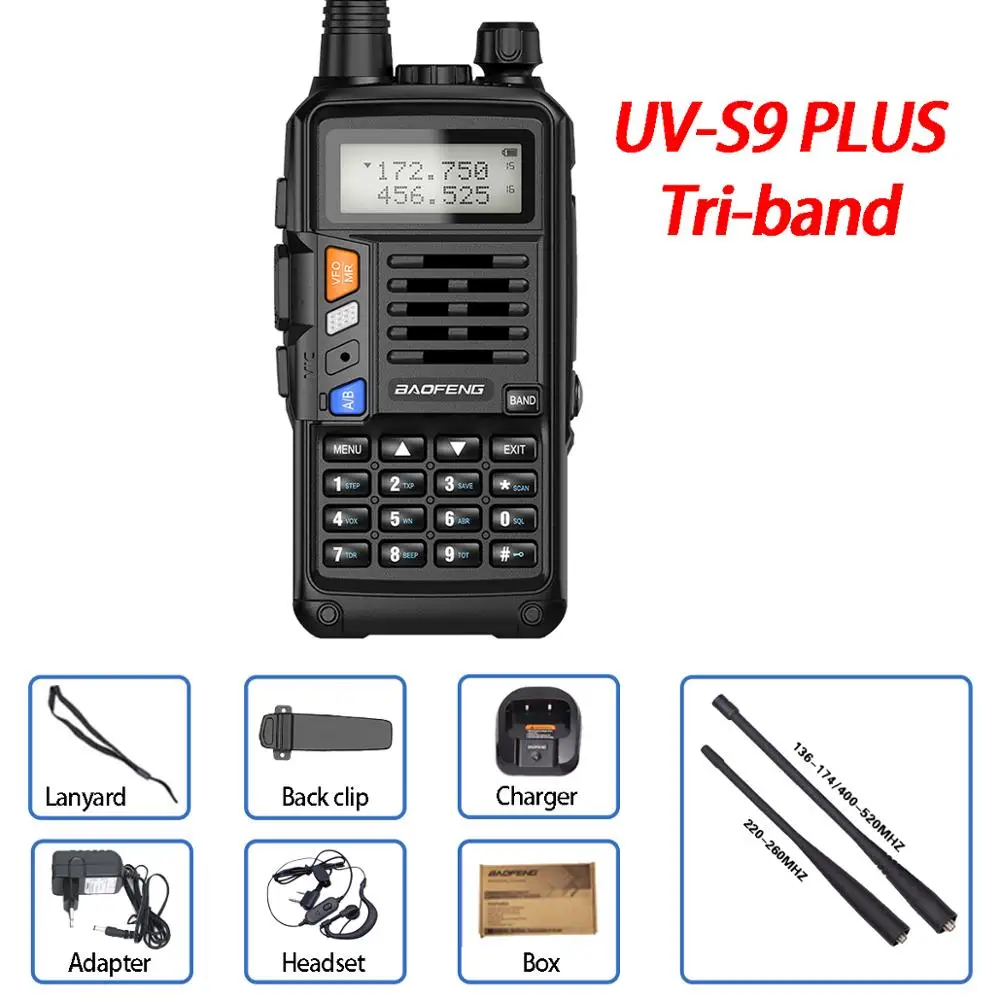 Baofeng UV-S9 PLUS Tri-Band 10W High Power Portable Two Way Radio 220-260Mhz UV 5R Upgrade Amateur Radio FM Transceiver rechargeable walkie talkies Walkie Talkie