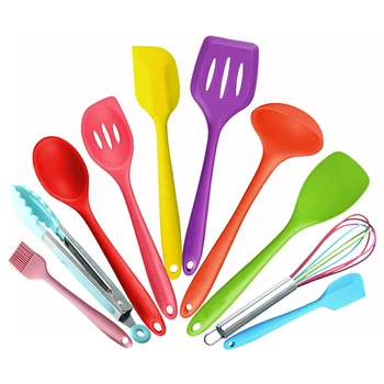 

10Pc Heat Resistant Silicone Cookware Set Kitchen & Baking Tool Kit Utensils Nonstick Cooking Tools