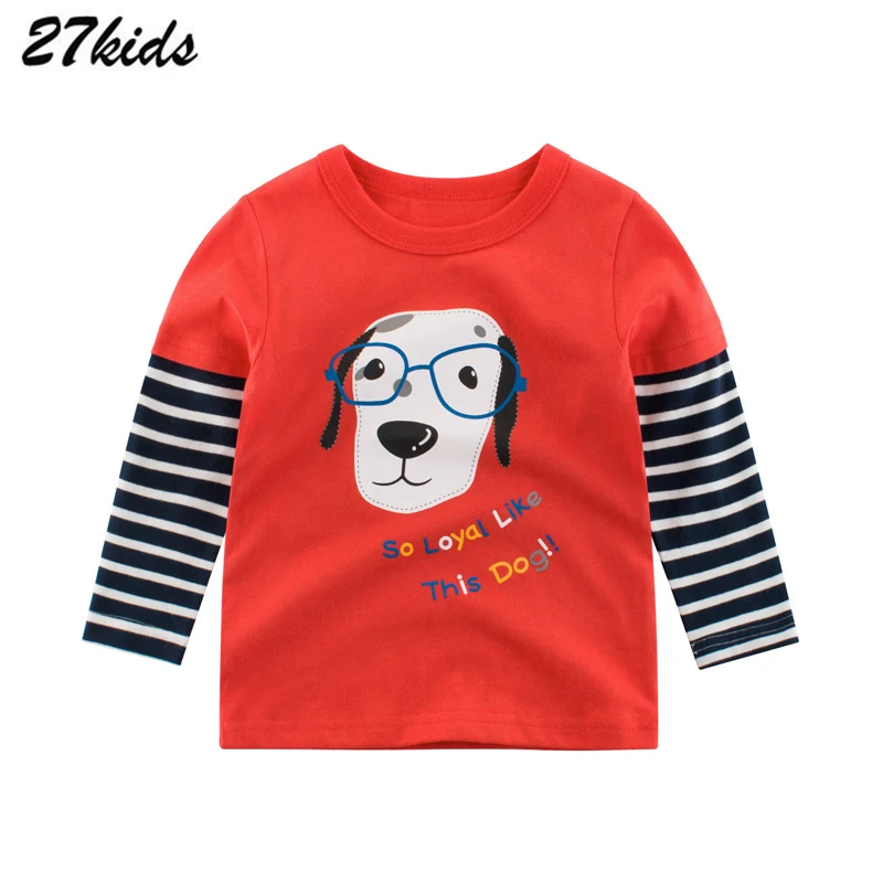 27Kids Детские Футболки Собака Pattern Хлопок Мальчики Футболки Для Baby Boy Весна С Длинным Рукавом Детская Одежда Тройники Детские Мальчики Футболки - Цвет: 3336 red