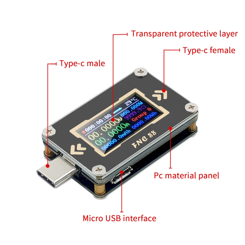 FNC88 тип-c PD триггер USB-C Вольтметр Амперметр Напряжение 2Way измеритель тока мультиметр PD аккумуляторная батарея USB тестер ЖК-экран
