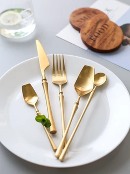 

4pc Mirror Polishing Gold Dinnerware Cutlery Set Stainless Steel Utensils Kitchen Dinner Party Besteck Knife Fork Spoon EE6DC