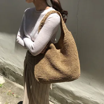 

Women Fashion Rattan Shoulder Bags Wikcer Woven Female Handbags Large Capacity Summer Beach Straw Bags Casual Totes Purses 2020