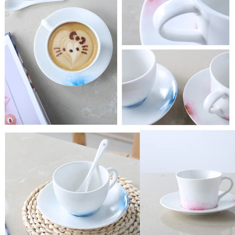 Чайные чашки наборы блюдец керамические кофейные чашки для эспрессо набор блюдец с ложкой для смешивания офис FP8