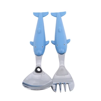 

1PC children's Tableware Spoon Fork Baby Cute Stainless Steel Cutlery Colorful Animal Cartoon Dolphin Tableware
