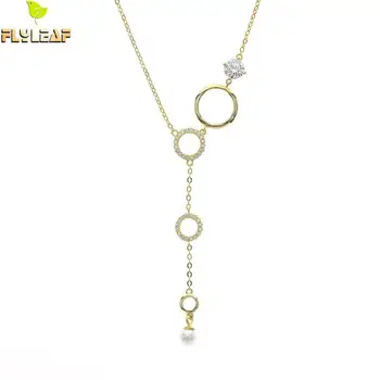 

18k Gold Circle Zircon Pearl Necklaces & Pendants 100% 925 Sterling Silver Necklace Women Chain Real Fine Jewelry Luxury Flyleaf