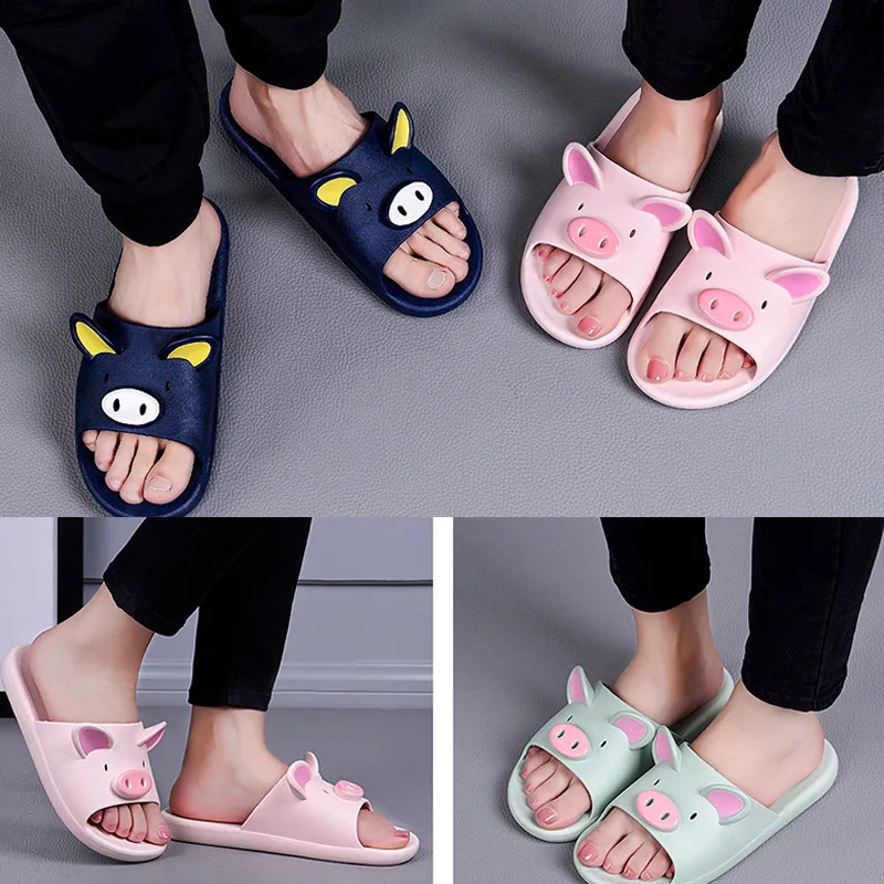 

Cartoon Pig Slippers Couples Flat Sandals Home Bathroom Outside Beach Flip Flops for Summer G66