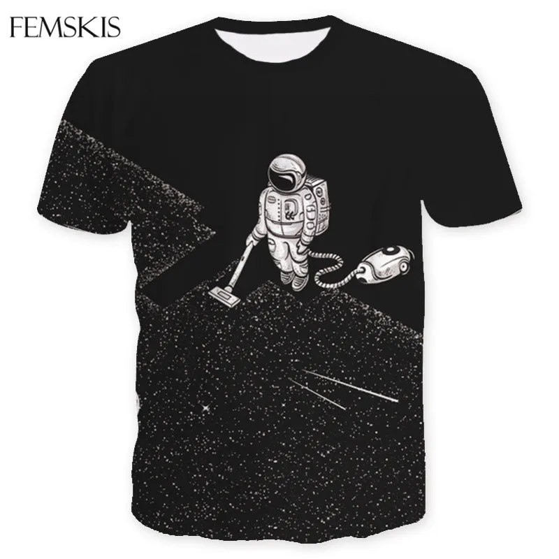 

FEMSKIS Moon Astronaut Space Pattern 3D Print T-shirts Short Sleeve Shirt Fashion Top Tshirt Oversize T-shirt Men Women Shirts