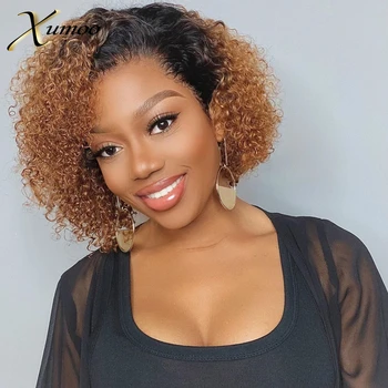 

XUMOO Ombre Brown Kinky Curly Bob Wig Remy Human Hair Wigs Bob Lace Front Wigs Human Hair Wigs Lace Front Wigs For Black Women