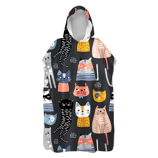 2021 Microfiber Sunscreen Quick-Drying Cartoon Cat Beach Towel Warm Change Bathrobe Swimsuit Ultralight Travel Cloak Surf Poncho 13