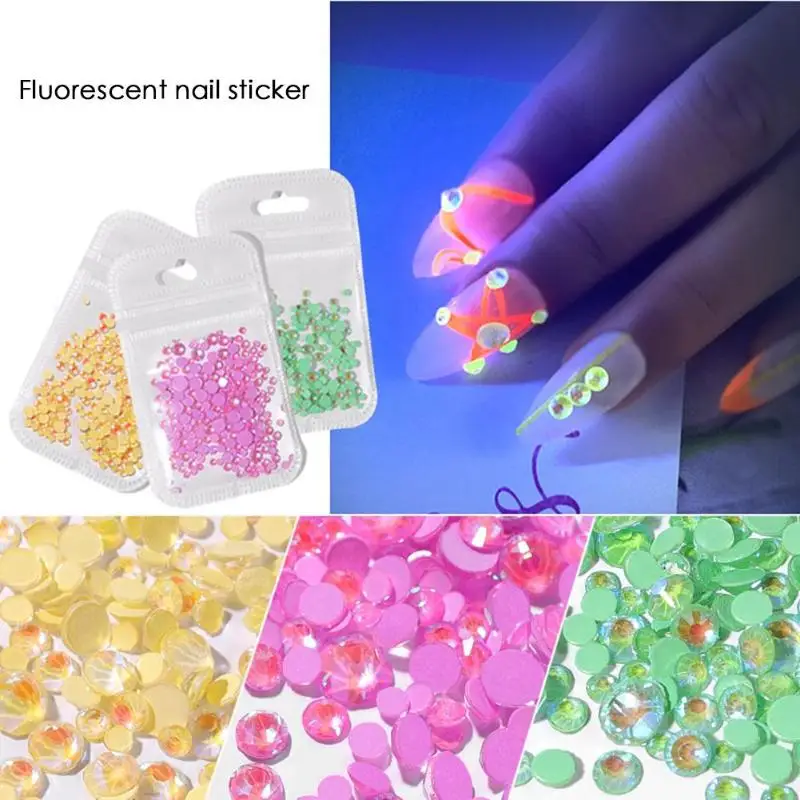 

1 Bag Luminous Fluorescent Diamonds Nail Stickers Multi Section Glowing Designs Nail Decoration DIY Manicure Art Tools