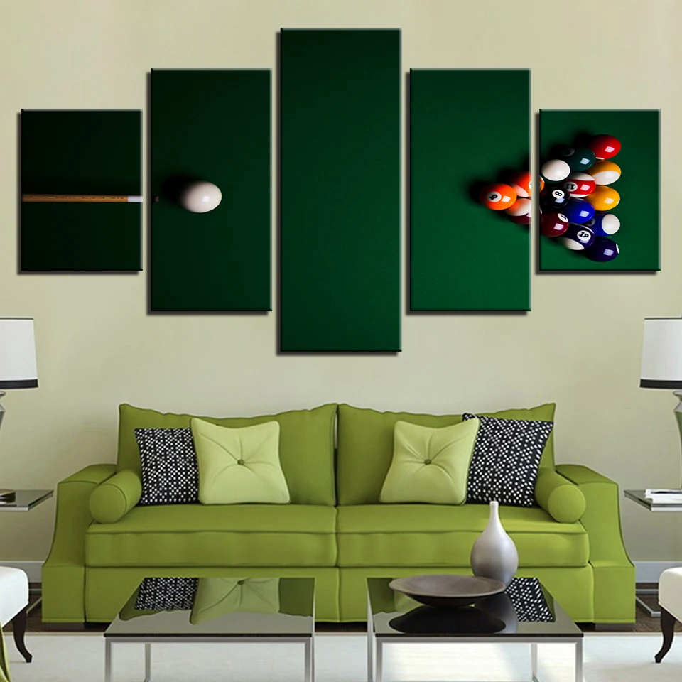 HD Canvas Art Painting For Living Room Wall Decor 5 Pieces Cue Billiards tables Picture | Дом и сад