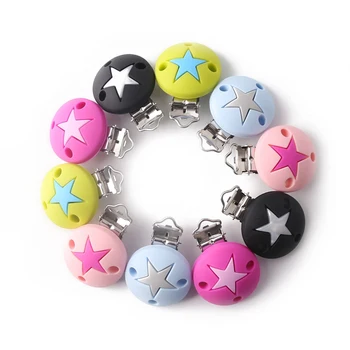 

2PC Round Star Pacifier Clips Metal Silicone Bead Baby Teether Soothie Holder Accessories Clip Nipple Clasps Toy DIY Bead Tool