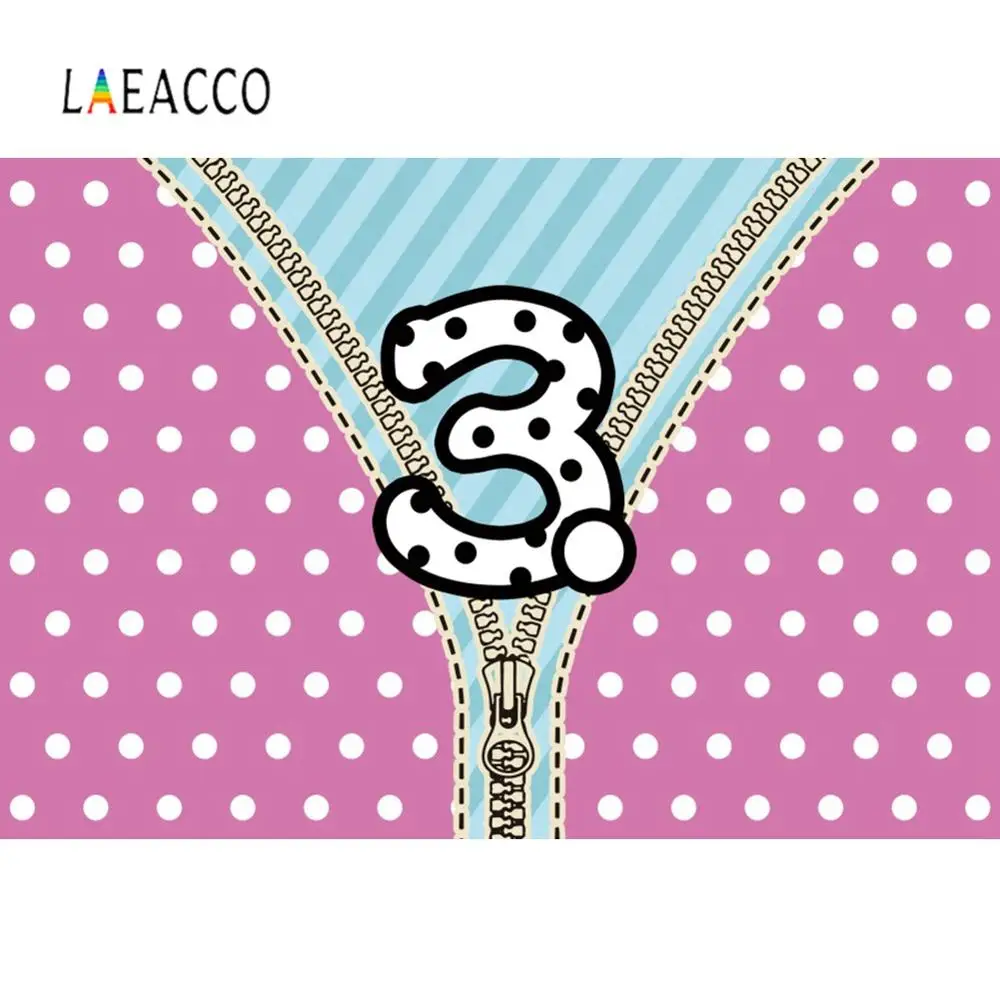 Laeacco Photo Backgrounds Pink Dots Stripes Happy Baby's 3rd Birthday Party Decor Poster Photographic Backdrop Photocall | Электроника
