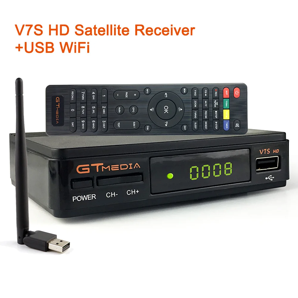 Черный Горячая DVB-S2 GTmedia V7S HD спутниковый ТВ приемник 1080P HD ДЕШИФРАТОР спутникового телевидения Freesat V7S Powervu ключи ТВ-рецептор из Испании - Цвет: Черный