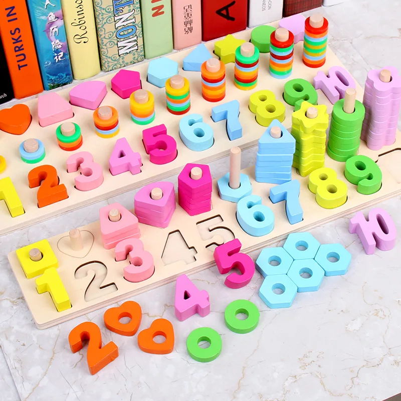 

Preschool Wooden Montessori Toys busy board Counting Digital geometric training materials Educational Math Toy For Children Gift