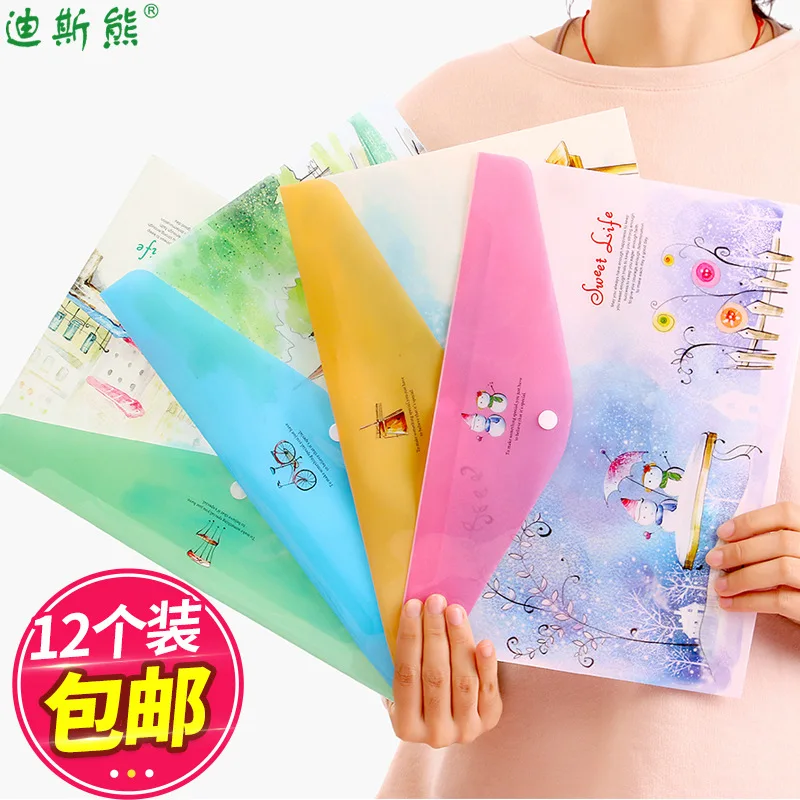 

A4 File Holder Transparent Young STUDENT'S Prizes bu xi dai Portfolio Paper Bag Storage Bag Plastic Button Cartoon-