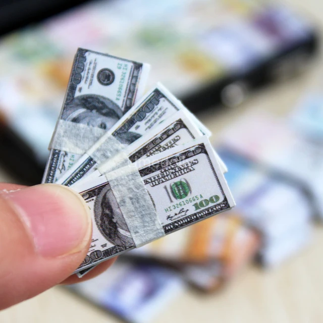 1/12 Scale Dollhouse Mini Dollars Euro British Pound Banknotes Model Miniature Items for Barbies OB11 Doll House Accessories Toy 3