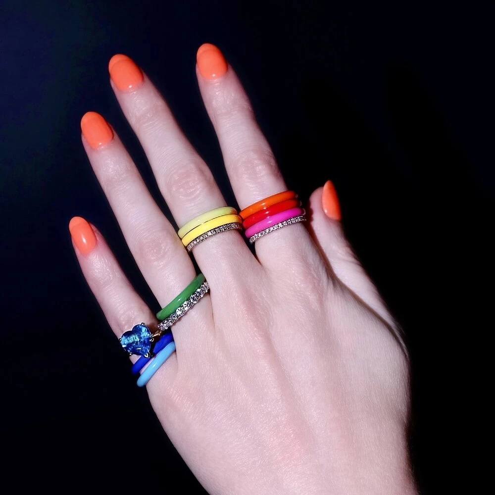 Summer New Fashion 7Neon Enamel Colorful Fluorescent Stacking Band Finger Ring For Women Girl Charm Party Jewelry finger rings fashion rings fashion ring stackable rings