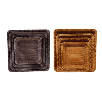 

Imitated Rattan Plastic Storage Tray Woven Picnic Basket Bread Fruit Snacks