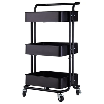 

3-Tier Metal Rolling Cart with handle, Utility Cart, Kitchen Cart,for Kitchen, Bathroom,Office ,Home