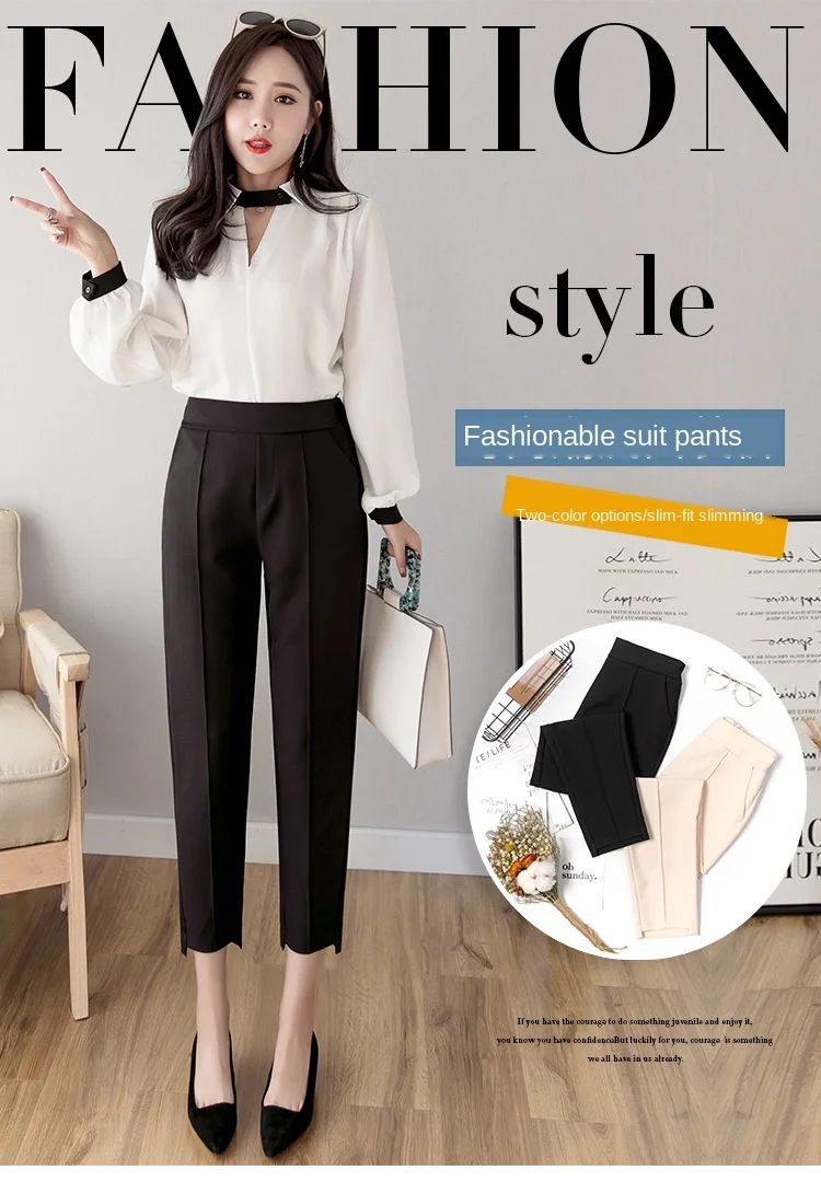 linen pants Autumn Winter Harem Pants Women High Waist Loose Formal Elegant Office Lady Korean Style Black Ankle-Length Studio Pants Woman fashion clothing