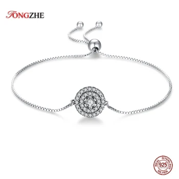 

TONGZHE Authentic 925 Sterling Silver Bracelet Tennis Bracelet with AAA CZ Stones Adjustable Sliding Ball Love Wedding Jewelry