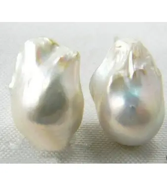 

Jewelry Free Shipping 14x20 mm white baroque keshi reborn southsea pearl silver earring
