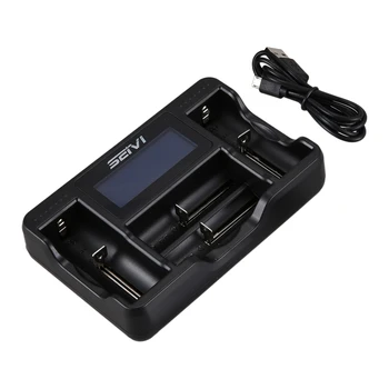 

HOT-SEIVI Smart Four Charger LCD Display Battery Charger for 26650/22650/18650/18490/18350/17670/17500/16340/RCR[123]14500/10440