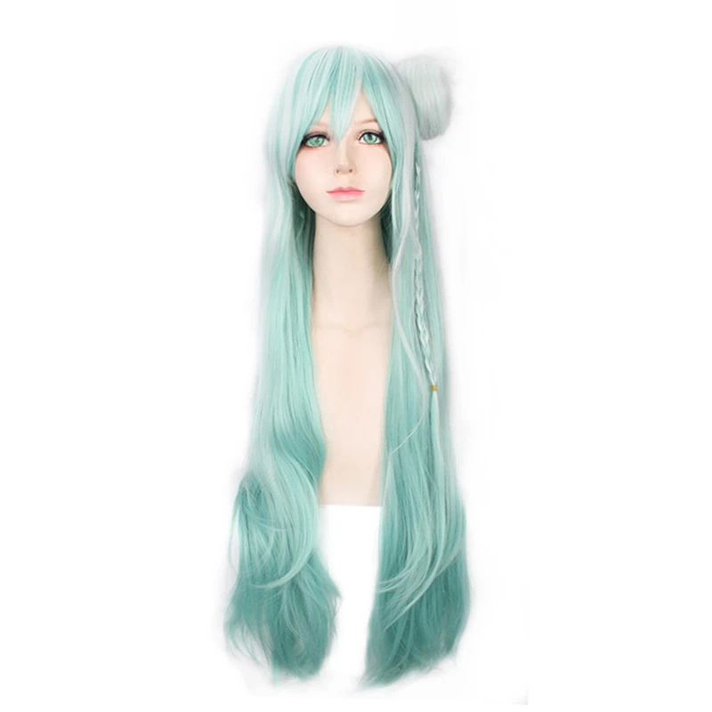 

High Quality Anime Ensemble Stars Hibiki Wataru Cosplay Wig Long Green White Gradient Ombre Braided Hair Wig with Bun + Wig Cap