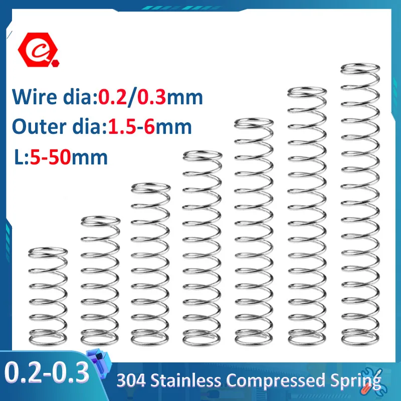 

10Pcs 0.2mm 0.3mm Wire Diameter 304 Stainless Steel Compressed Spring Pressure Springs Compression Spring L15-50mm