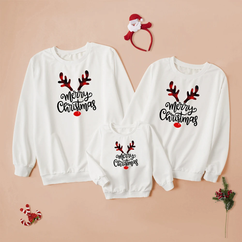 thumbnail image 1 of Ropa navideña familiar ZAFILLE Ropa con estampado de alce de dibujos animados Sudaderas familiares iguales para mamá e hija Ropa para mamá y yo, 1 of 5