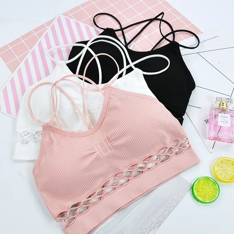 

2019 New Blackless Bralette Seamless Hollow out Lingerie Padded Push Up Bras for Women Wire Free Brassiere Sleeping Underwear