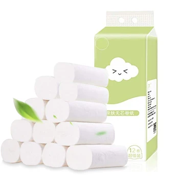 

12 Roll Disposable Toilet Paper Roll Soft Printed Bathroom Tissue Coreless White 4-Ply Paper Towels WH998
