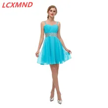 Платья На Бретельках для выпускного вечера короткое шифоновое милое 16 платье ТРАПЕЦИЕВИДНОЕ коктейльное платье с вышивкой бисером строгий халат de Prom вечерние платья