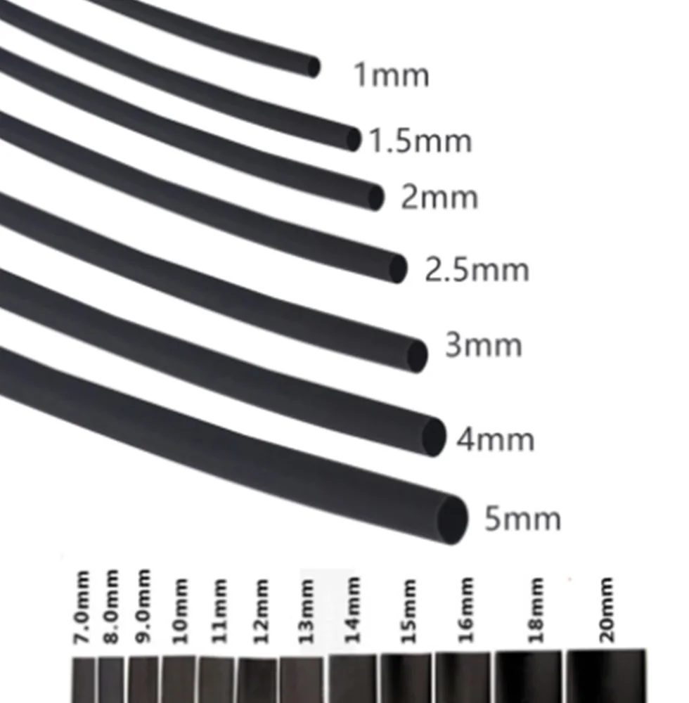 2:1 Black 1 2 3 5 6 8 10mm Diameter Heat Shrink Heatshrink Tubing Tube Sleeving Wrap Wire Sell DIY Connector Repair