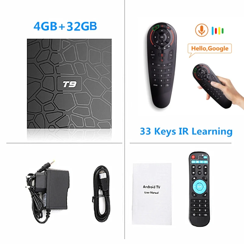 4GB32GB Add G30 Android 9,0 T9 tv Box 4 ГБ 32 ГБ/64 ГБ Smart tv Rockchip RK3318 1080P H.265 4K 2,4G/5 ГГц двойной wifi BT 4,0 медиаплеер телеприставка - Цвет: 4GB32GB Add G30