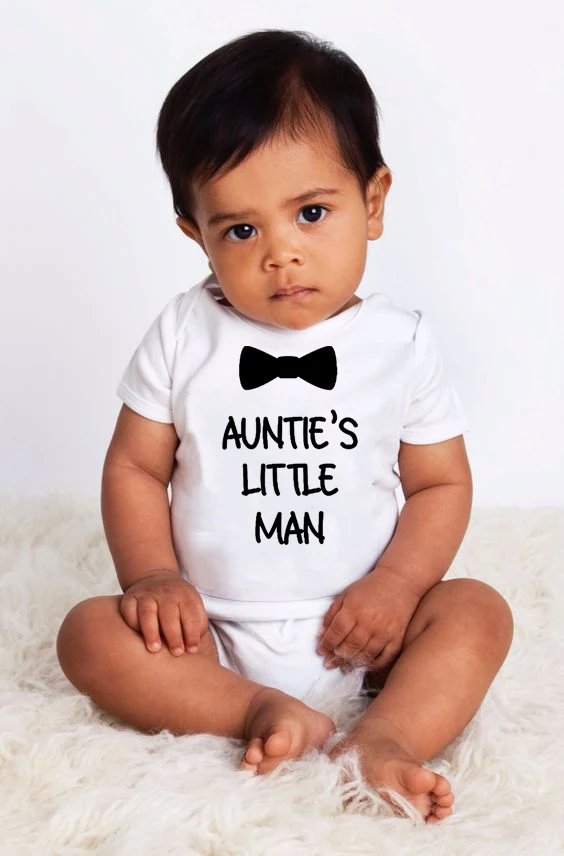 Aunties Little Man летняя модная одежда для новорожденных, детская одежда для новорожденных, Забавный принт, комбинезон для маленьких мальчиков, одежда с коротким рукавом для малышей