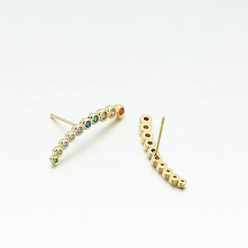 Yhpup Trendy Simple Design Copper Colorful Stud Earrings Rainbow Luxury Zircon Earrings for Women Office Party Jewelry Gift