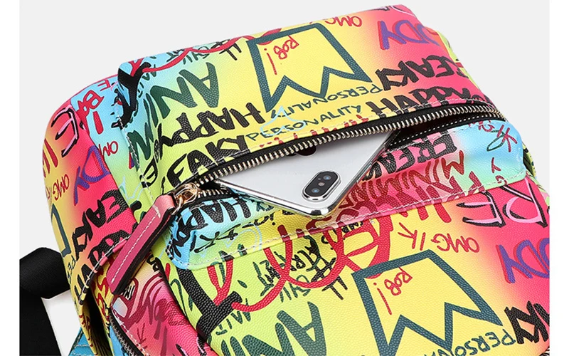 Chegada de Alta Mochila para as Mulheres Couro do Plutônio Nova Marca Qualidade Graffiti Designer Volta Bolsa Grande Capacidade Arco-íris Colorido 2020 17 graffiti mochila para as mulheres designer volta