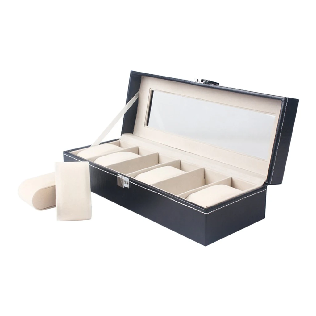 6 Slot Pu Leather Watch Box Display Case Organizer Jewelry Storage Boxes 