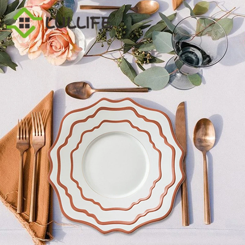 1 шт. набор керамических тарелок в форме цветка розового золота с краями