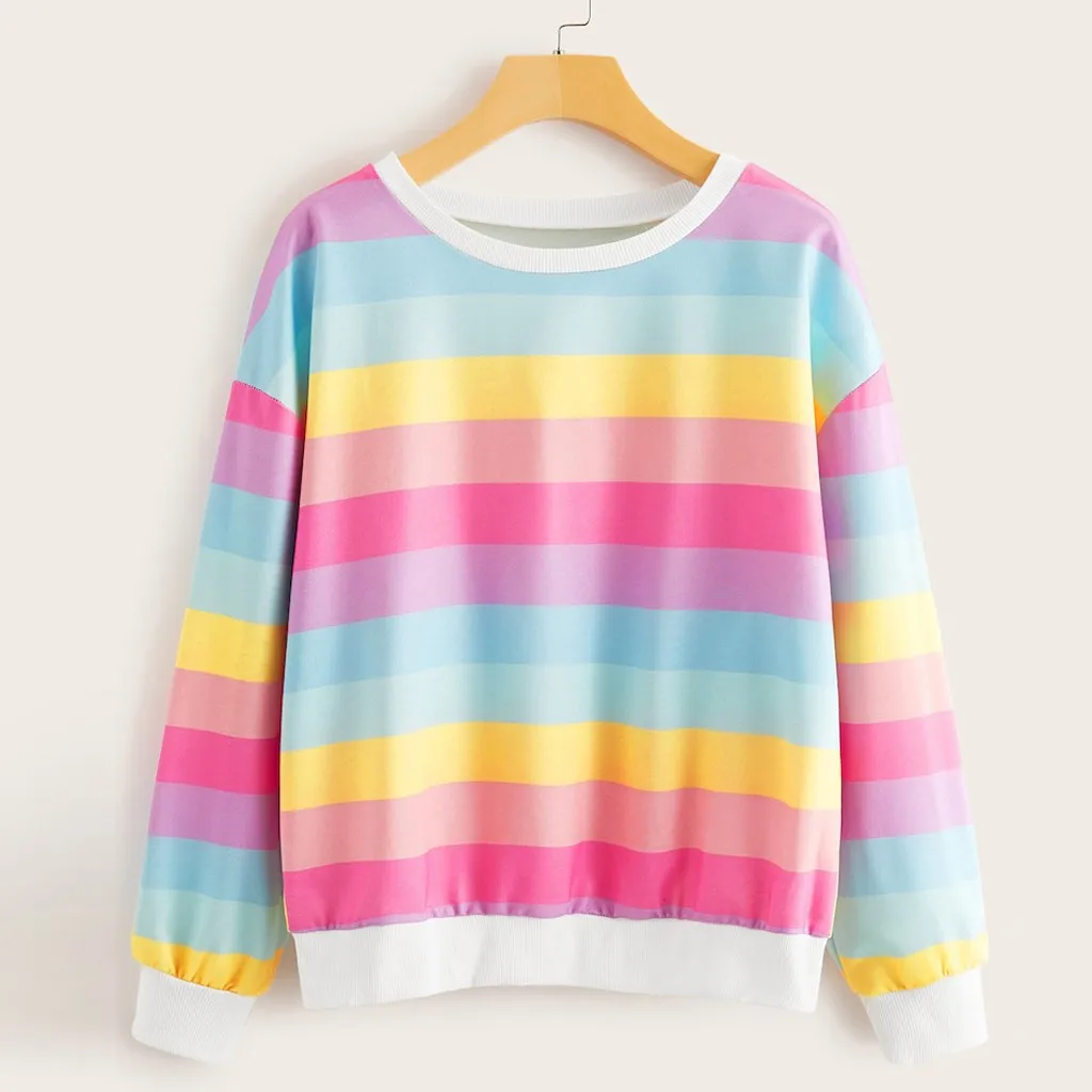 Loose PulloveráSweatshirts Autumn Winter Striped Print Hoodie Sweatshirt Jumper Long Sleeve Outwear Blouse Female Feminine Tops