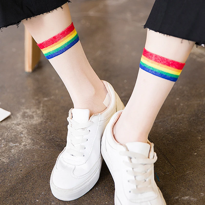 

Ins Style Fashion Transparent Rainbow Short Socks Women Summer Thin Harajuku Ankle Socks Hipster Art Low Cute Socks Fmale Sox